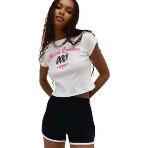 Daydreamer Record Breaker Pointelle Tee Sz XS Cropped Top Short Sleeve White NWT